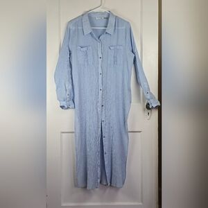 Calvin Klein Sky Blue Cotton Gauze Shirt Dress Swim Cover Up Size L